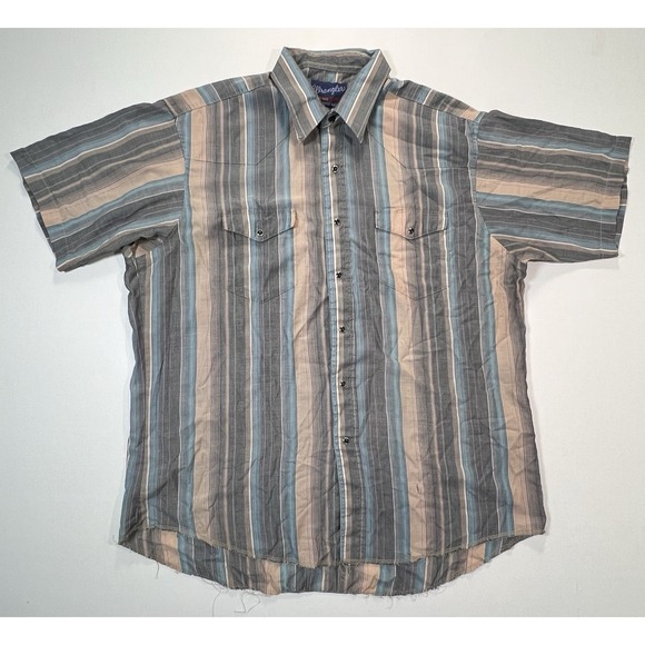 Vintage Wrangler Single Needle Regular X-Long Tails Pearl Snap Shirt 17 L USA - Picture 1 of 11